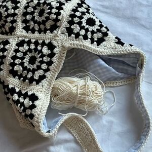 Crochet Black and Cream Tote Bag